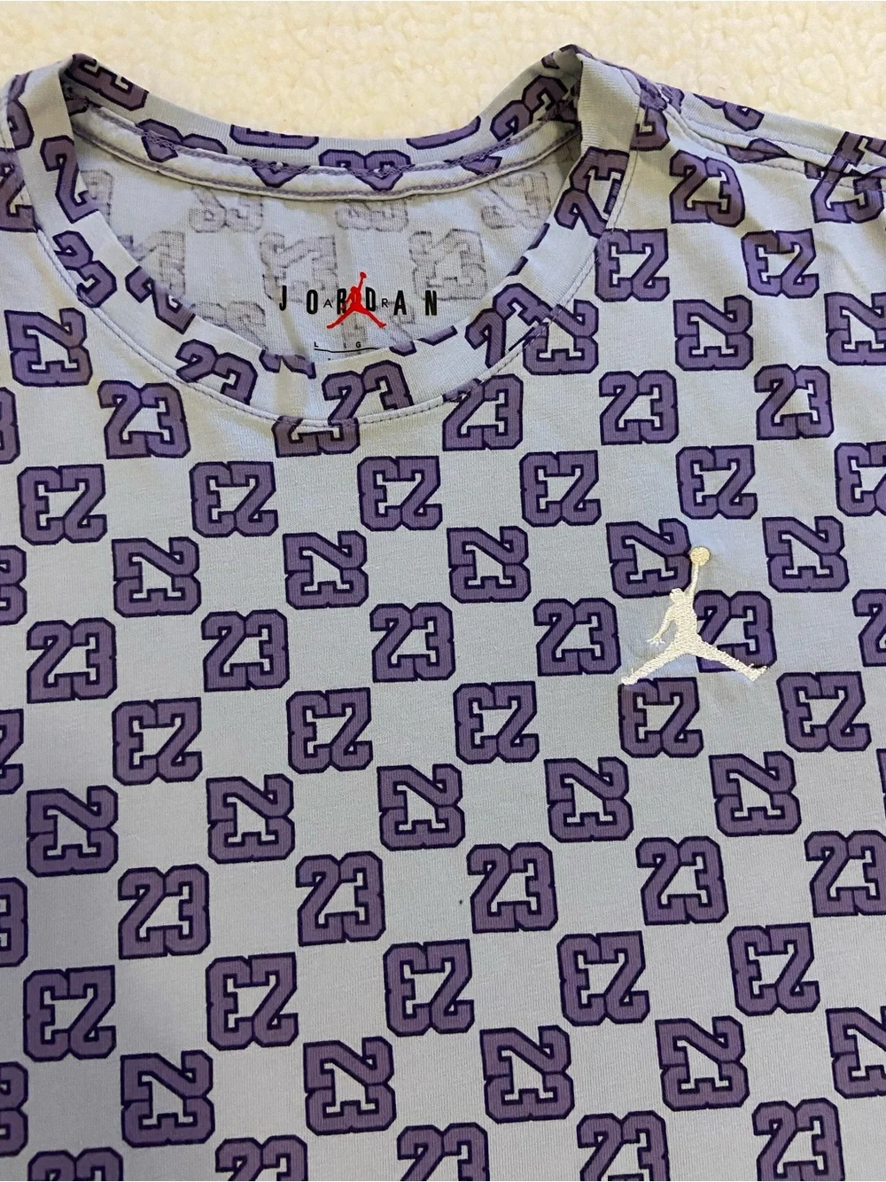 NIKE AIR JORDAN JUMPMAN FLIGHT ESSENTIALS AOP CREW T-SHIRT Purple Men’s Large